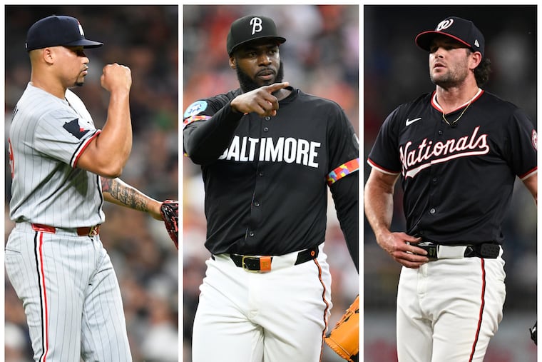 From left: Pitchers Jhoan Duran of the Twins, Felix Bautista of the Orioles, and Kyle Finnegan of the Nationals.