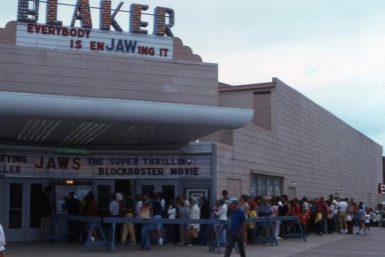 The line for "Jaws" wraps around The Blaker, on the Boardwalk at Cedar Avenue, in Wildwood in 1975.