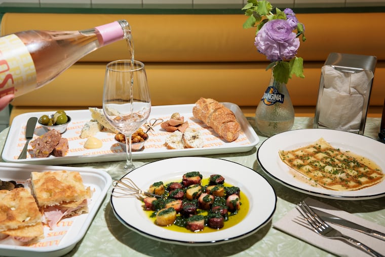 A glass of the Supérette private label rosé is poured at Supérette.