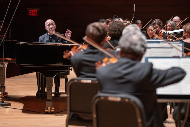 Composer and conductor Joe Hisaishi performing with the Philadelphia Orchestra in Marian Anderson Hall, Thursday, June 26, 2025.