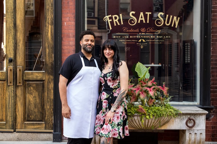 Chad and Hanna Williams outside of Friday Saturday Sunday restaurant at 21st and Rittenhouse Square in 2022.