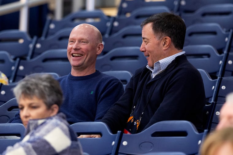 Kevin Willard (left) the new coach at Villanova, shares a laugh with ESPN's Fran Fraschilla last month. 
