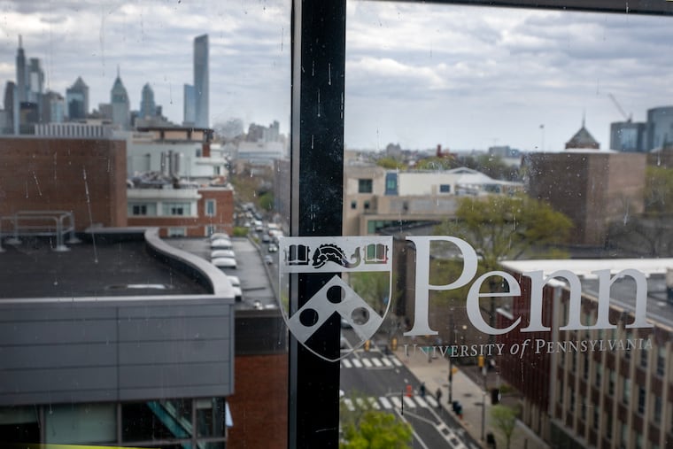 Penn sign and view over Walnut Street on the University of Pennsylvania campus
