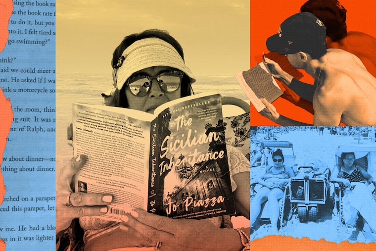 Photo collage of people reading books at the Jersey Shore