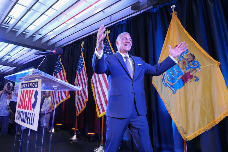 Jack Ciattarelli waves to the crowd during his primary election night party at Bell Works in Holmdel, N.J. Ciattarelli won the GOP primary for the New Jersey gubernatorial race.